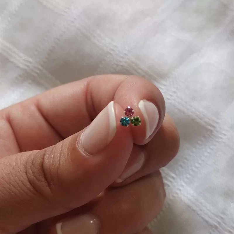 Aro miniatura de plata y cubic Modelo tricolor - (unidad)